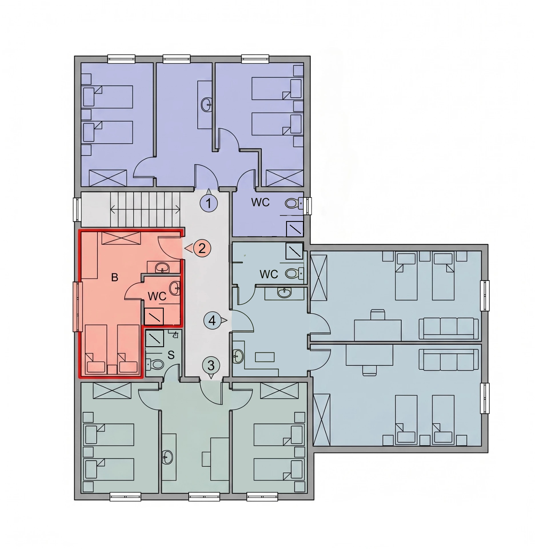 Půdorys 1. patra Apartmánů Chaloupka v Tanvaldu - Žďáru